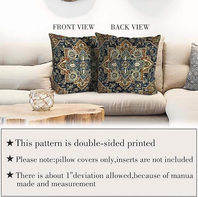 Boho Throw Pillow Covers 24x24 inch Set of 2,Boho Vintage Carpet Pattern Antique Ethnic Decor Double Sided Pattern Cushion Cover Soft Pillow Case Living Sofa Room Bed Square Pillow Cover