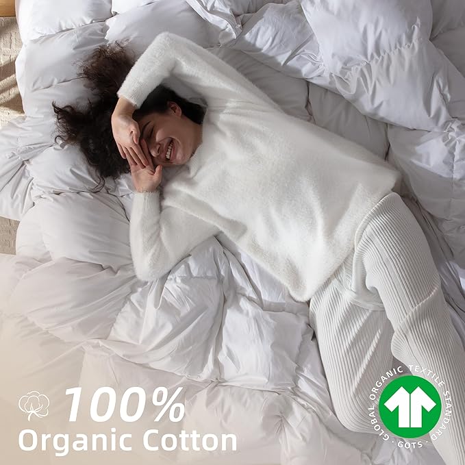 Goose Feather Down Comforter California King Size,100% Organic Cotton Duvet Insert,All-Season Luxury Duvet Insert with Baffle Box Design, 750+Fill Power Hotel Collection Bedding Comforter