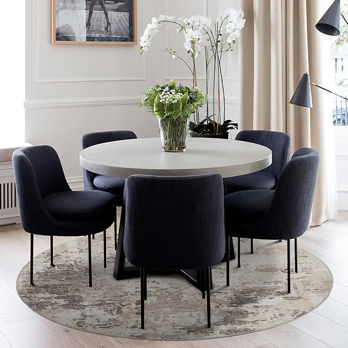 Modern Abstract 4x4 Round Area Rug Non Slip Non Shedding Rug Low Pile Stain Resistant for Bedroom Living Room Office Dining Room,Brown Grey