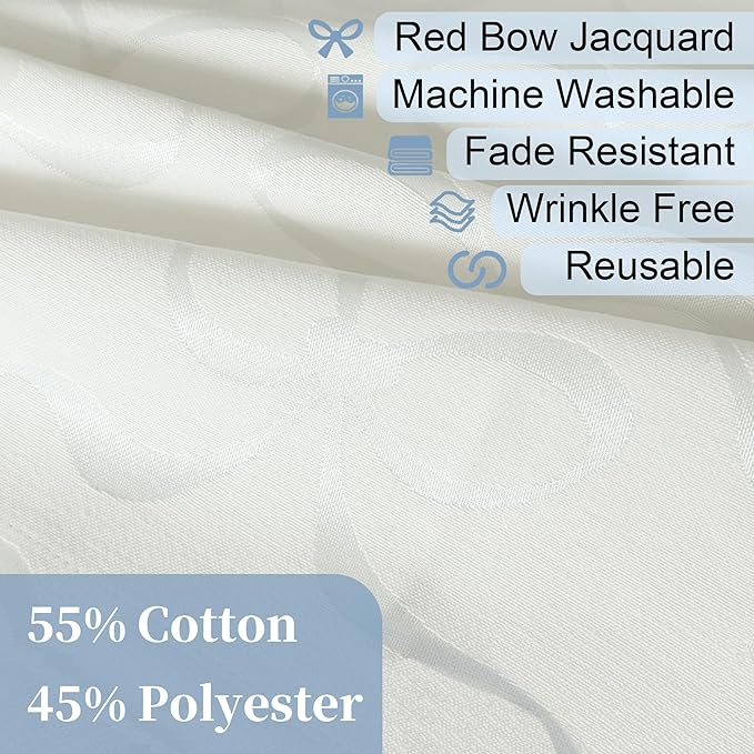 Off White Fabric Table Cloth Rectangle, 1PC Washable Tablecloth 60"x84" (Seats 6-8) - Cotton Blend - Wedding Tablecloths for Reception, Reusable Table Cover for Birthday Party, Luxury Bows Jacquard