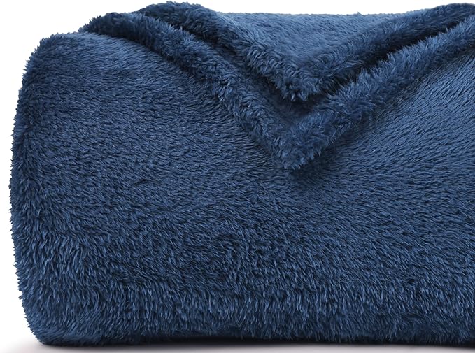 Plush Fleece Throw Blanket for Couch and Bed, Fluffy Fuzzy Cozy Queen-Size Soft Blankets All Season Use (60x80 Inches,Navy Blue)