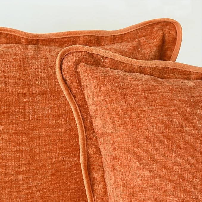 CaliTime Fall Throw Pillow Covers Decorative 18 X 18 Inches Pack of 2 Cozy Chenille Scalloped Wavy Edge Cushion Cases for Couch Sofa Bed Living Room Farmhouse Burnt Orange