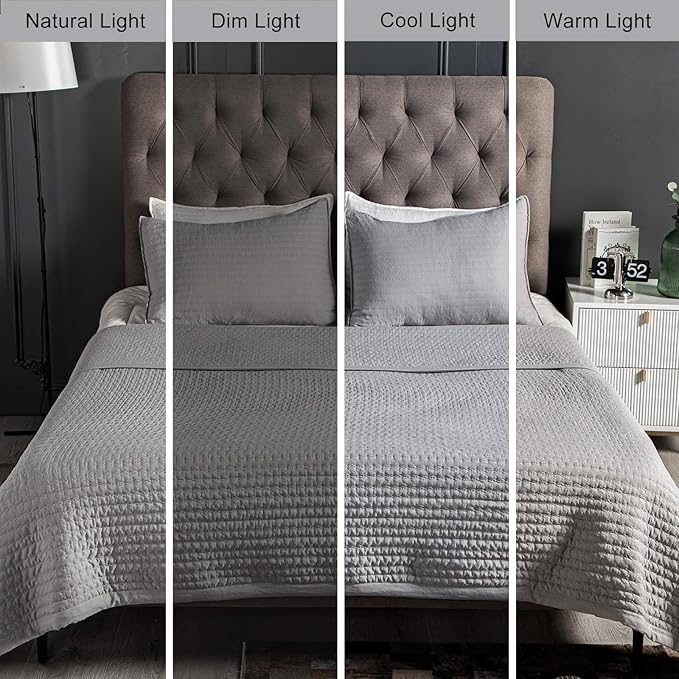 Max Oversized California King Quilt Set – 112"x106" Soft Washed 3-Layer Lightweight Bedspread with Multi-Lock Quilting, Minimalist Nordic Bedding, All-Season Quilt Set (1 Quilt + 2 Pillow Shams) Grey