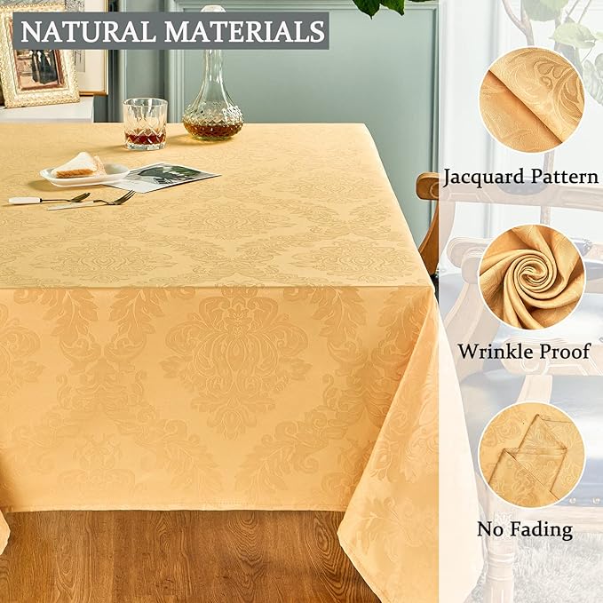 Rectangle Table Cloth Linen Farmhouse Stainproof Waterproof Washable Polyester Oblong Rectangular Fabric Table Cover for Kitchen Dining Dinner (Gold, 60 X 104 Inch)