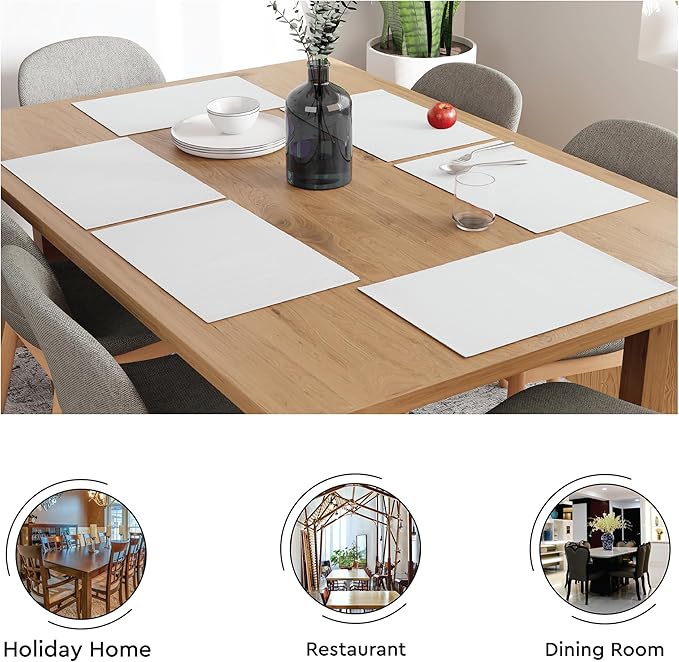 Encasa XO Dining Placemat Set of 6 | Solid Solid Off White Color | Fine Ribbed Cotton Table mat | Size 19x13 in |for Dining Table Fall Decoration, Holiday & Christmas Festivals - Machine Washable