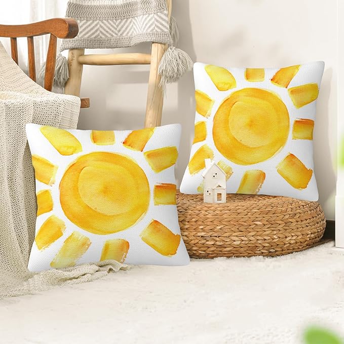 Boho Pillow Covers 18X18, Golden Sun Boho Decorative Throw Pillow Covers, Abstract Sunshine Sunrise Sunset Pillow Cover Pillowcase Cushion Case for Home Sofa Couch Indoor Outdoor Set of 2