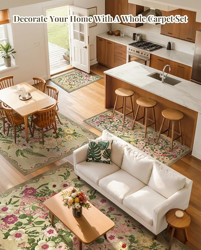 Floral Runner Rug 2x6 - Washable Vintage Kitchen Rug Low Pile Non-Slip Carpet for Entryway Hallway, Laundry, Bedroom - Soft, Stain Resistant Indoor Area Rug - Brown