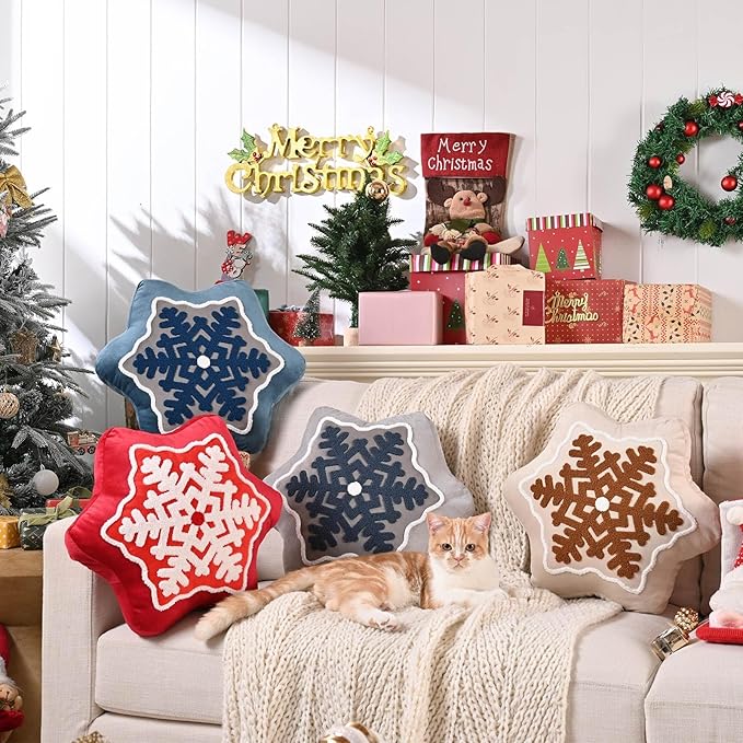 Lanpn Christmas Snowflake Pillows Set of 2, Christmas Decoration Winter Throw Pillows Decorative Throw Cushion for Sofa Living Room Bedroom Xmas Decor (17x17 inch, Grey)