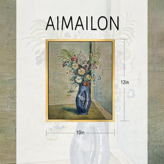 AIMAILON Vintage Gold Canvas Wall Art Framed Decor for Living Room Kitchen Colorful Wildflower Print Still Life Classical Home Decration Artwork Picture Desktop Decor 10x12