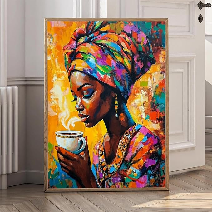 Eeuqiauot African American Women Canvas Wall Art Colorful Graffiti Afro Girl Painting Black Girl Canvas Print Modern Abstract Aesthetic Pictures for Living Room Bedroom 12x16inch Unframed