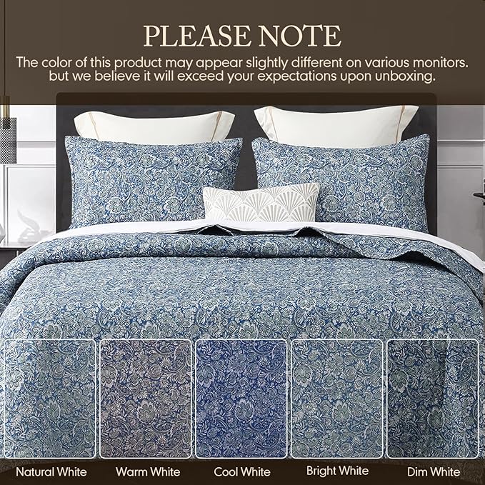 DURLENGEN Floral Quilt Set Twin Size 2Pcs, Blue & Green Paisley Floral Pattern All Season Lightweight Bedspread Coverlet Sets(Twin 68x86, Paisley Blue)