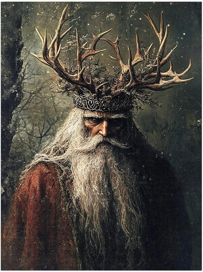 Moody Viking Santa Wall Art Print,Holly King Painting,Christmas Farmhouse Prints,Winter Cabin Decor,Dark Santa,Rustic Holiday Cottagecore Decor