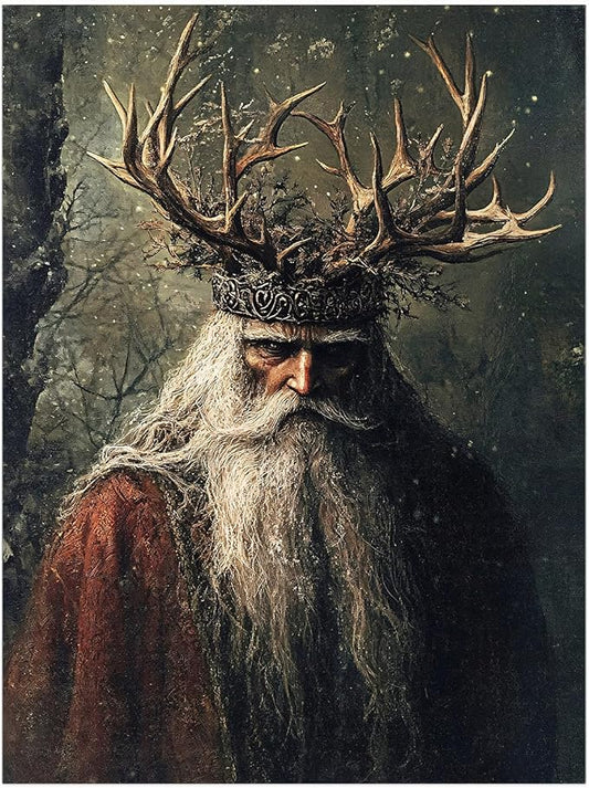 Moody Viking Santa Wall Art Print,Holly King Painting,Christmas Farmhouse Prints,Winter Cabin Decor,Dark Santa,Rustic Holiday Cottagecore Decor