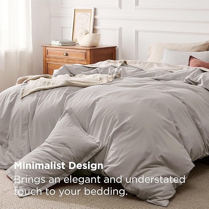 Bedsure 100% Stone Washed Cotton Duvet Cover King - Stone Color Minimalist Cotton Duvet Cover Linen Like for All Seasons - GentleSoft™ Plain Simple Bedding (King, 104"x90")
