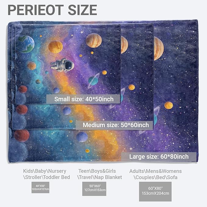 Cartoon Astronaut Flannel Throw Blanket, 60"x80", Colorful Galaxy Planet, Soft Warm Lightweight Blankets, Machine Washable, Kids Gifts, Outdoor Indoor Travel Hiking Nap Throw, Home Decorate