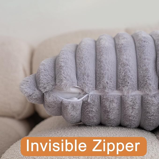 Double-Sided Faux Fur Plush Throw Pillow Covers 20x20 Set of 2 Fuzzy Striped Soft Cozy Pillowcase Luxury Decorative Pillows Square Shaggy Cushion Covers for Couch Sofa Bed,Light Grey