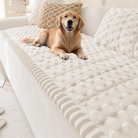 Couch Cover for Dogs Washable,Non Slip Fuzzy Durable Couch Covers for 3 Cushion Sofa Pet Friendly Sofa Cover Dog Thick Soft Slipcovers Protector Couches Mat Bed (Beige, 27.6" x 59"/70 x 150cm)