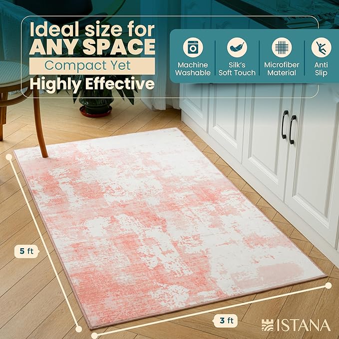 Istana 3x5 Area Rug - Pink Modern Rugs for Living Room 3x5 - Foldable Rugs for Bedroom/Living Room Rug - Stain Resistant Washable Rug - Eco-Friendly Small Area Rugs
