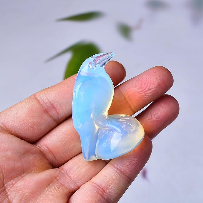 Natural Opal Crystal Raven Statue 2" Healing Crystal Handmade Sculpture Lucky Guardian Pocket Statues Reiki Meditation Office Home Decoration Gift