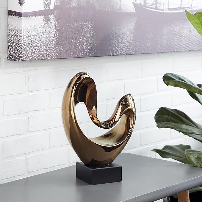 Deco 79 Polystone Abstract Decorative Sculpture Heart Home Decor Statue with Black Base, Accent Figurine 10" x 5" x 14", Copper