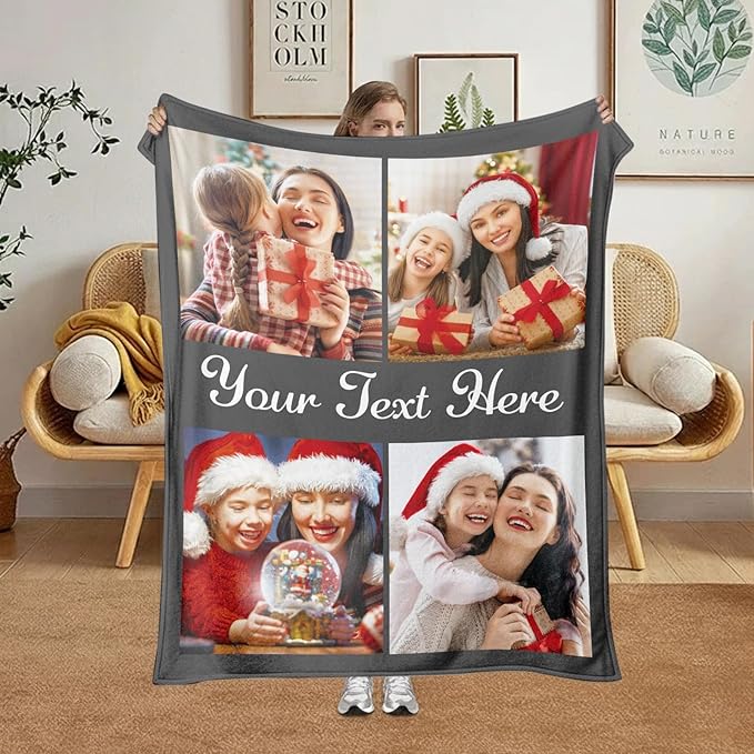 Jecivila Custom Blanket with Picture Text Personalized Photo Throw Blankets for Kids Family Dad Mom, Customized Gift for Christmas Birthday