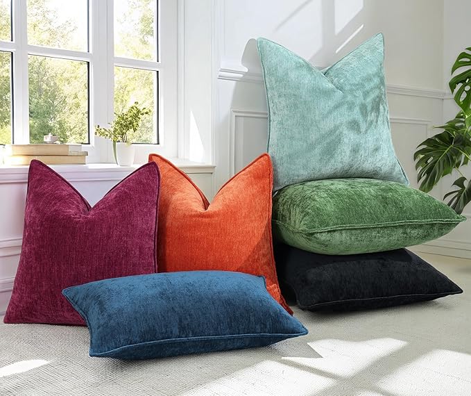 decorUhome Christmas Couch Throw Pillow Covers 16x16 Set of 2, Decorative Soft Euro Velvet Neutral Chenille Pillow Covers with Elegant Design for Sofa Bed Living Room Home Decor, Moss Green