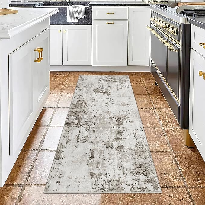 Modern Abstract 2x7 Runner Rug Washable Non Slip Stain Resistant Rug for Hallway Kitchen Bedroom Non Shedding Low Pile Indoor Floor Cover,Taupe/Beige