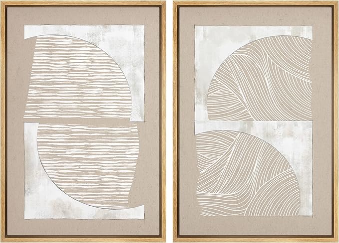 SIGNWIN Framed Canvas Print Wall Art Set Grunge Tan White Art Deco Polygons Abstract Shapes Illustrations Minimal Decorative Nordic Zen Bohemian for Living Room, Bedroom, Office - 24"x36"x2 Natural