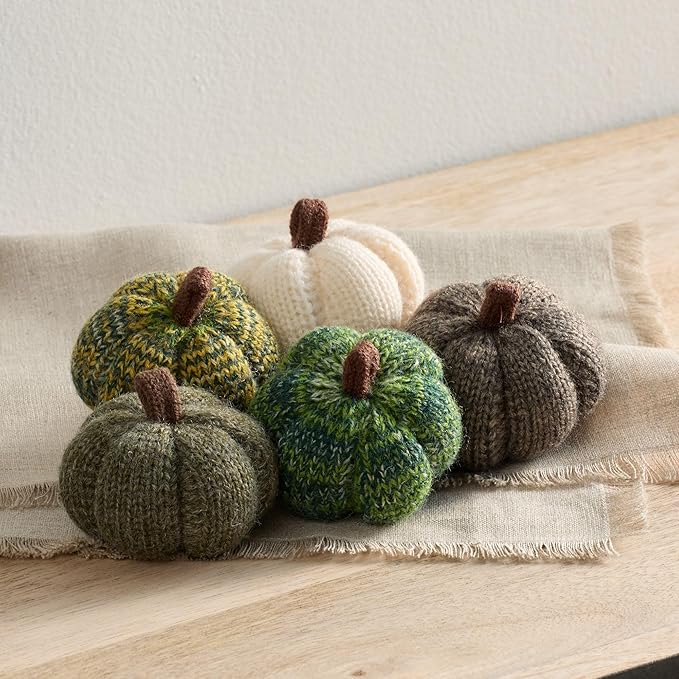 Your Heart's Content Cozy Mini Knit Pumpkins Set of 5 Juniper Green Fall Home décor, Table top Bowl Filler, Gift for New Apartment (Juniper 2.5 Inch Set)