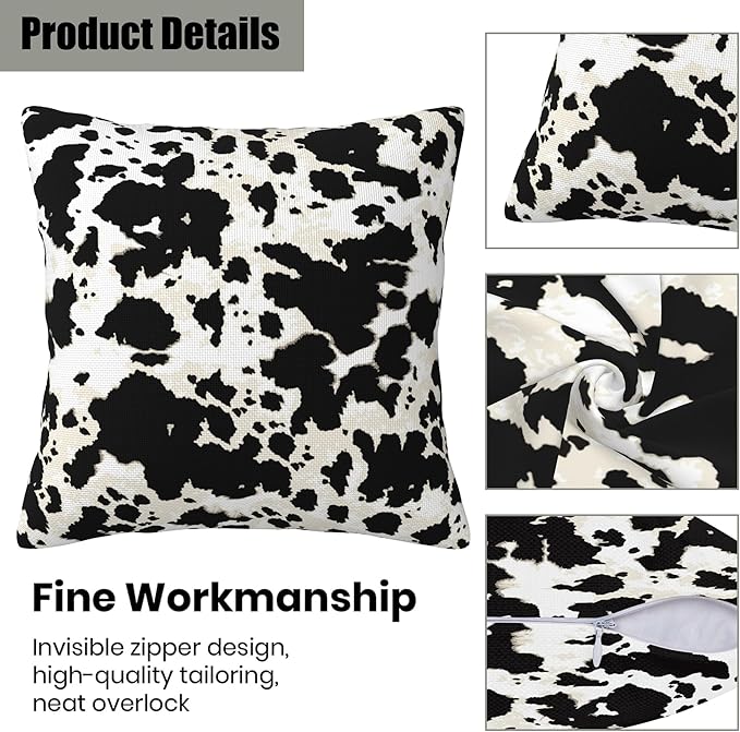 Black and White Cow Spot Print Pillow Covers 18X18 Set of 2, Cowhide Animal Skins Decorative Throw Pillow Covers, Pillowcase Cushion Case for Home Sofa Couch Indoor Outdoor Decorations