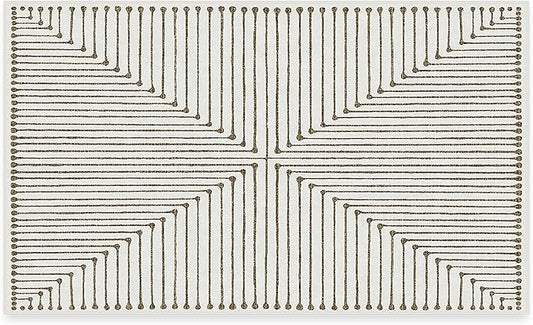 RUGGABLE x Jonathan Adler Machine Washable Modern Area Rug – Inkdrop Camel & Ivory 3x5, Stain-Resistant, Non-Slip – Small Rugs for Living Room, Bedroom, Hallway, Entryway & Office–with Standard Pad