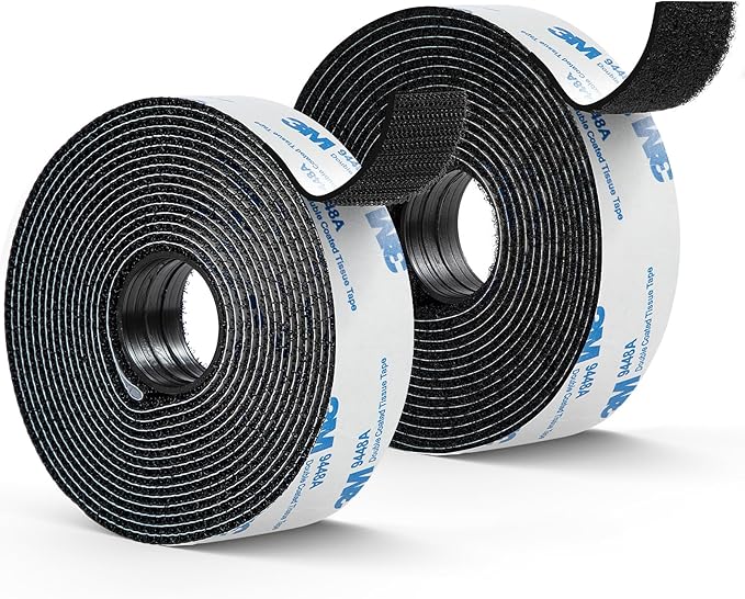 3M Hook and Loop Tape 1" x 12ft, Self Adhesive Strips with Strong 9448A Backing, Interlocking Nylon Fabric Fastener for Carpets, Crafts, Home, Car, Office Black