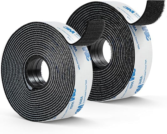 3M Hook and Loop Tape 1" x 12ft, Self Adhesive Strips with Strong 9448A Backing, Interlocking Nylon Fabric Fastener for Carpets, Crafts, Home, Car, Office Black
