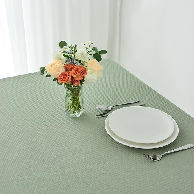 maxmill Rectangle Tablecloth Weaved Texture Design Water Resistant Wrinkle Free Spill-Proof, Soft Table Cloth for Dining Room Decoration, Banquet Parties Holiday Dinner, 52 x 84 Inch Sage Green