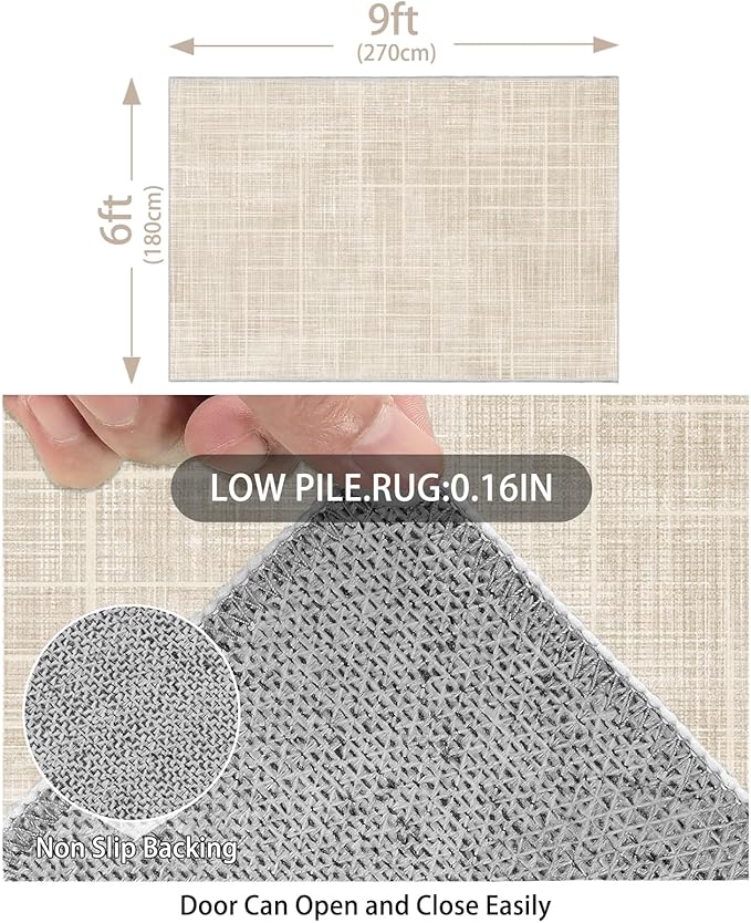 Enkor Area Rugs 6x9 Washable Non Slip Abstract Soft Rugs for Living Room Bedroom, Modern Mat for Kitchen Entryway Beige Grid