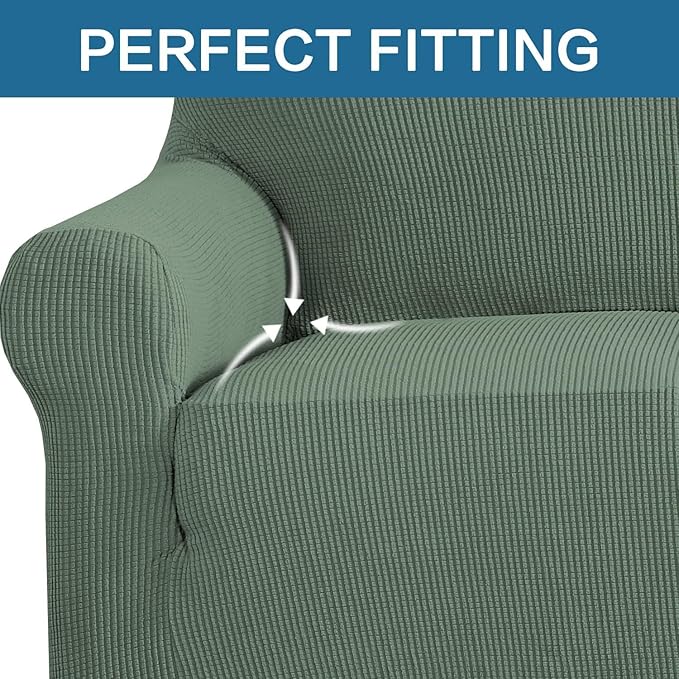 H.VERSAILTEX Stretch Couch Covers for Sofa 1 Piece Slipcovers for Couches 3 Seater Couch Cover Feature Thick Checked Jacquard Fabric with Elastic Bottom(Large Sofa 90"-100" Wide, Loden Frost)