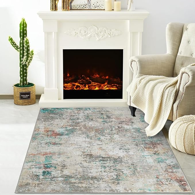 Modern Abstract 2x3 Area Rug Non Slip Non Shedding Low Pile Stain Resistant Rug for Entryway Kitchen Bedroom,Colorful