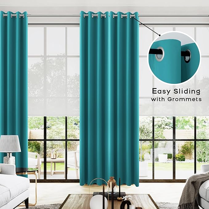 KOUFALL 108 Inch Curtains Long,Blackout Ceiling to Floor Christmas Teal Winter Curtains for Living Room