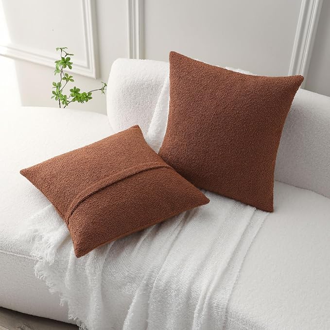 FUTEI Pack of 2 Rust Decorative Throw Pillow Covers 22x22 Inch Soft Cozy Solid Boucle Textured Cushion Case,Modern Home Decor for Couch Bed Living Room