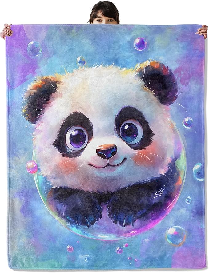 Cute Panda Bubble Blanket, Cozy Flannel Big Eyes Pandas Throw Blanket, Soft Fuzzy Blankets for Travel Home Decor, All Season Lightweight Couch Bed Cover, Gifts for Women Adults Kids 40"×50"