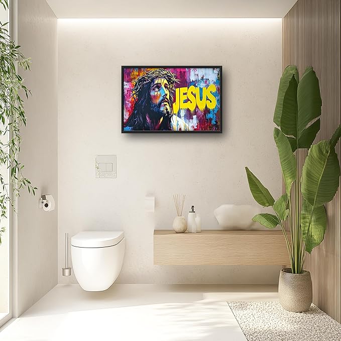 Banksy Jesus Large Wall Art Graffiti Framed Wall Decor for Living Room Pop Street Pictures Oversized Canvas Print Painting Modern Extra Large Framed Artwork for Bedroom Office 36"x24"