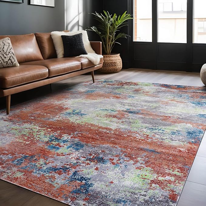 Non Slip Rugs 5x7 Modern Abstract Easy Silk Rubber Backing Soft Area Rug for Living Room Easy to Clean Non Shedding Kitchen for Bedroom Indoor Carpet (Brick - Gray, 5x7)