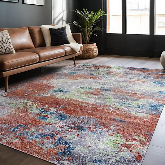 Non Slip Rugs 4x6 Modern Abstract Easy Silk Rubber Backing Soft Area Rug for Living Room Easy to Clean Non Shedding Kitchen for Bedroom Indoor Carpet (Brick - Gray, 4x6)