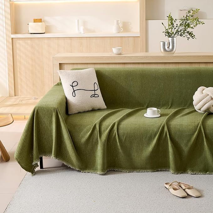 100% Waterproof Couch Cover for Pets Washable Sofa Covers for 3-4 Cushion Couch Sofa SlipCover for Dogs Pet-Friendly Furniture Protector for Living Room with Tassel(71" x 134", Green)