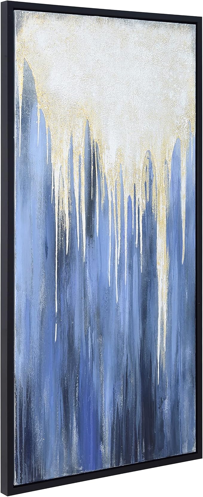 Empire Art Direct Abstract Wall Art Textured Hand Painted Canvas by Martin Edwards, Black Frame, 24" x 48", Snowy Drip 2