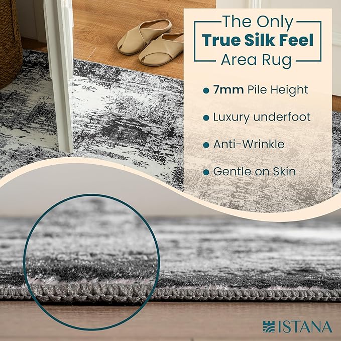 Istana 8x10 Area Rug - Grey Black 8x10 Rugs for Living Room - Foldable Rugs for Bedroom - Stain Resistant Washable Rug - Eco-Friendly Area Rugs - Easy to Clean Living Room Rug