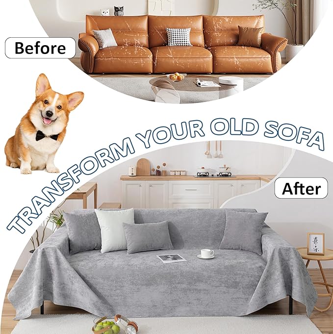 VClife Couch Cover for Dog, Anti Cat Scratch Furniture Protector Washable Sofa Covers for Sectional Sofa, Waterproof Couch Covers for 3 Cushion Couch Sofa,Couch Protector from Cat Claw, Grey, 71"X150"