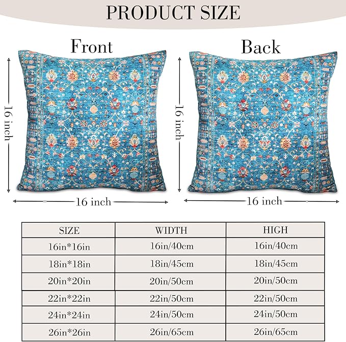 Boho Throw Pillow Covers 16x16 inch Set of 2,Boho Vintage Carpet Pattern Antique Ethnic Decor Double Sided Pattern Cushion Cover Soft Pillow Case Living Sofa Room Bed Square Pillow Cover