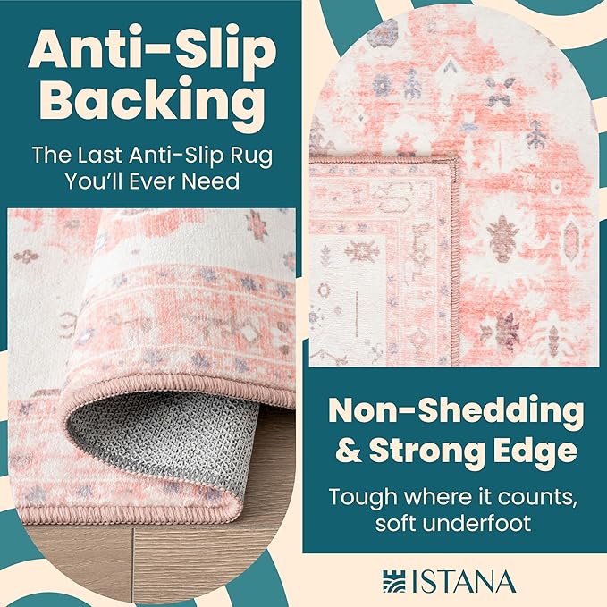 Istana 4x6 Area Rug - Pink Rugs for Living Room 4x6 - Foldable Rugs for Bedroom - Stain Resistant Washable Rug - Eco-Friendly Boho Area Rugs - Easy to Clean Living Room Rug 4 x 6