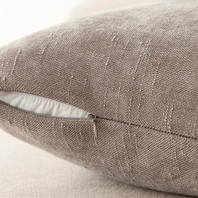 Foindtower Set of 2 Soft Textured Chenille Throw Decorative Pillow Covers Square Accent Solid Cushion Cover Cozy Neutral Farmhouse Pillow Case for Couch Sofa Bedroom Living Room 16x16 Inch,Light Taupe